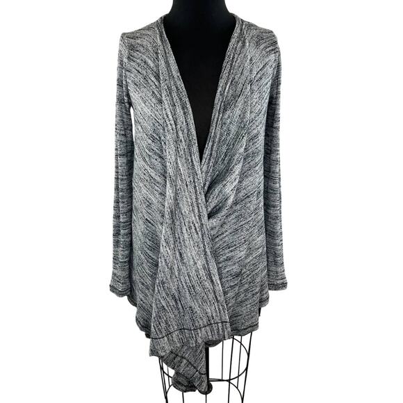 Three Dots Gray Asymmetric Wrap Front Draped Long Sleeve Cardigan Sweater XS - Picture 1 of 9